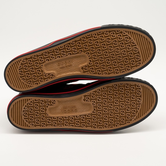 size 13G 13.5 US Gucci Tennis High Black Canvas Jumbo GG Sneakers Web - Picture 6 of 12